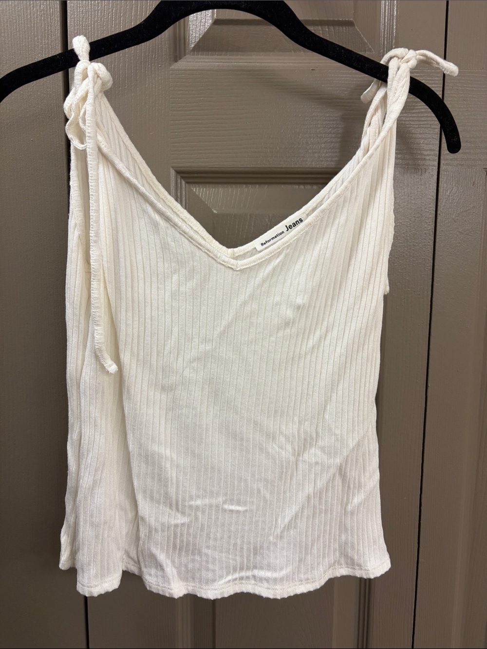 Reformation Cream Ribbed Tie-Strap Cami